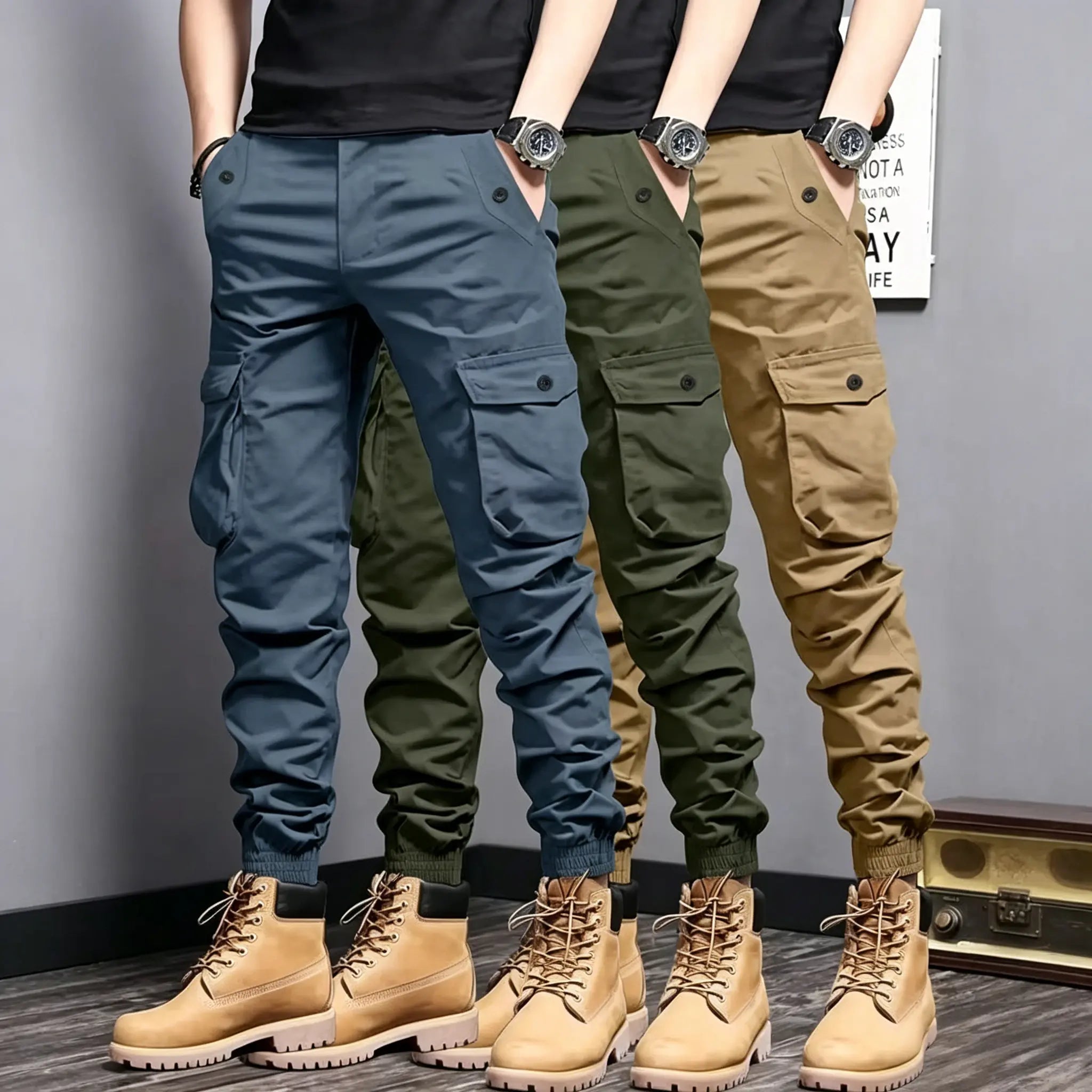 Men's 3-Pack Cargo Jogger Pants – Multi-Pocket Everyday Utility Pants