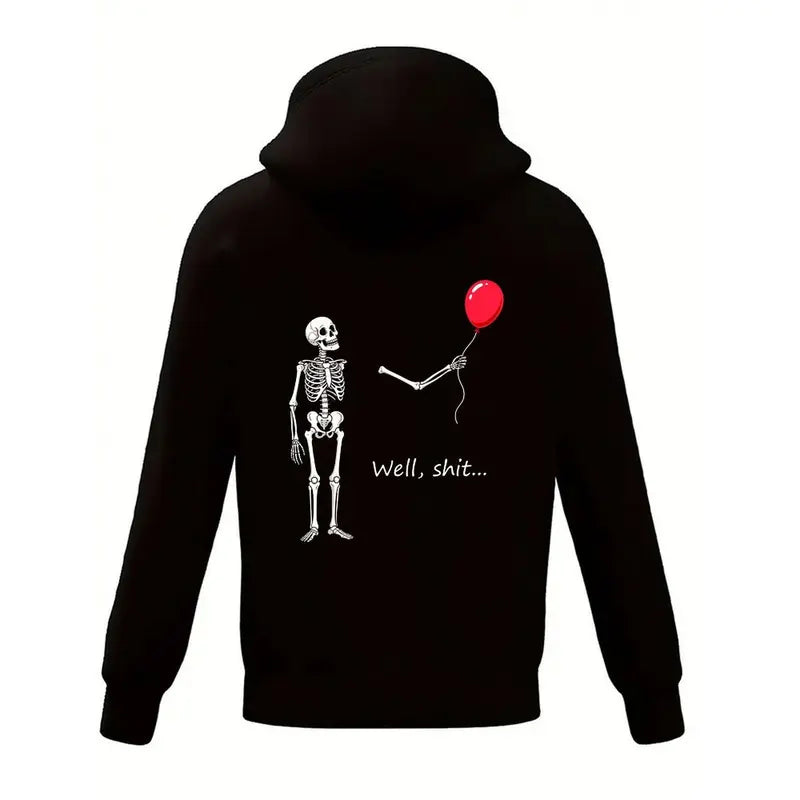 Well Shit Skeleton T-Shirt/Sweatshirt/Hoodie – Funny Red Balloon Dark Humor Graphic Tee, Sarcastic Skeleton Shirt