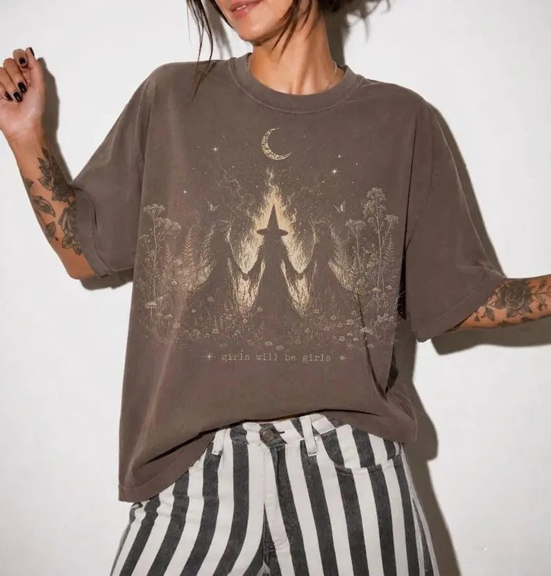 Girls Will Be Girls Witchy Shirt/Sweatshirt/Hoodie – Vintage Halloween Graphic Tee