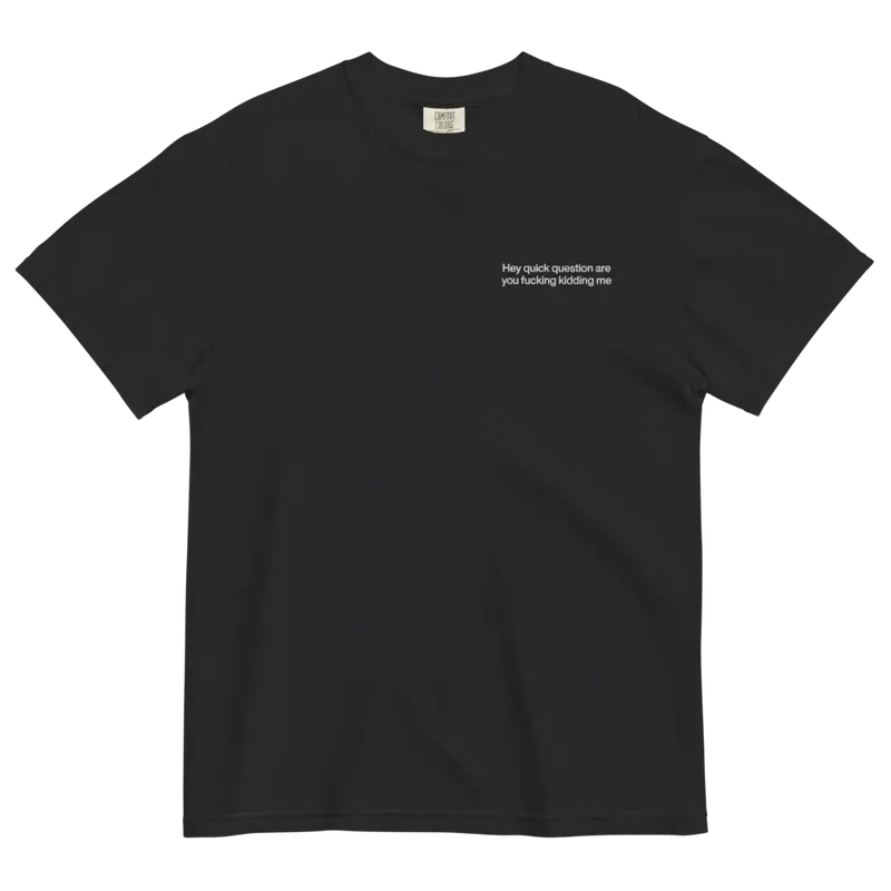 "Hey Quick Question Are You Kidding Me" Embroidered T-Shirt/Sweatshirt/Hoodie – Funny Unisex Shirt
