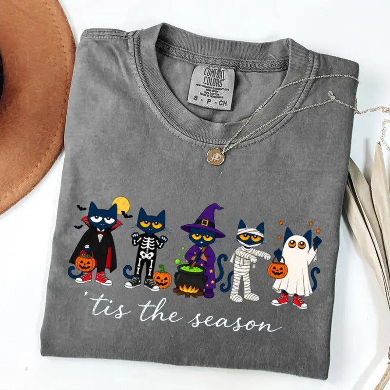 ’Tis the Season Halloween Cat Shirt/Sweatshirt/Hoodie – Cute Costume Cats Comfort Colors Graphic Tee