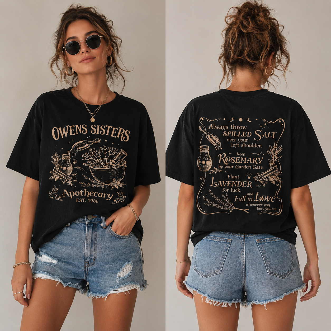 Owens Sisters Apothecary Shirt – Vintage Witchy Herb Graphic Tee, Botanical Front & Back T-Shirt/Sweatshirt/Hoodie