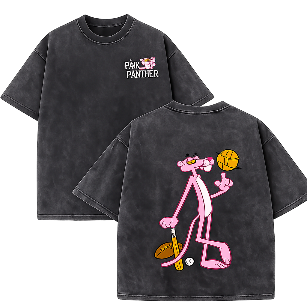 Retro Y2K with  Panther & Baseball Print Washed Tee