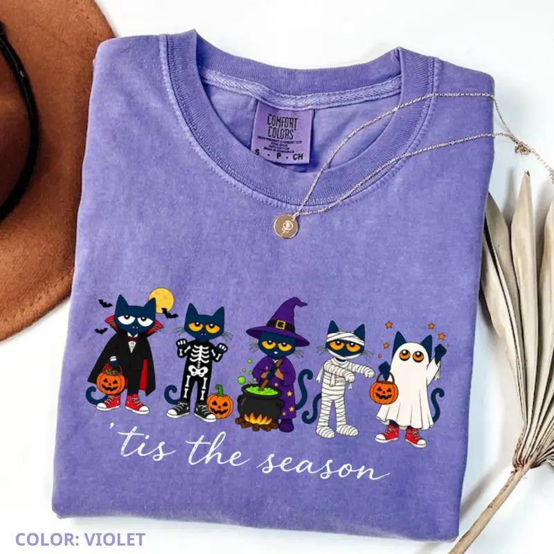 ’Tis the Season Halloween Cat Shirt/Sweatshirt/Hoodie – Cute Costume Cats Comfort Colors Graphic Tee