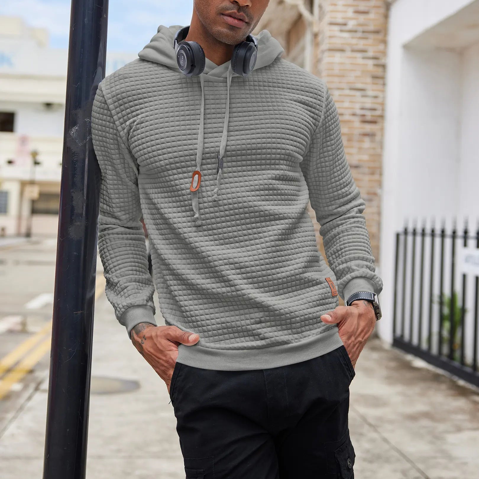 Men's Textured Pullover Hoodie – Casual Fall & Winter Sweater