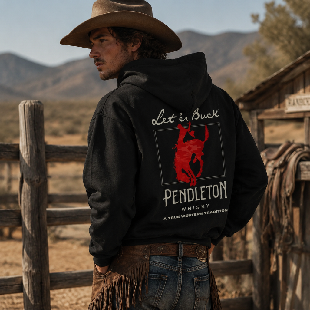 Let 'Er Buck Western Rodeo Hoodie – Vintage Cowboy Graphic Sweatshirt/T-shirt