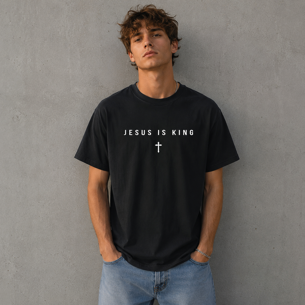 Jesus Is King T-Shirt/Sweatshirt/Hoodie – Vintage Washed Christian Cross Graphic Tee, Minimalist Faith Shirt