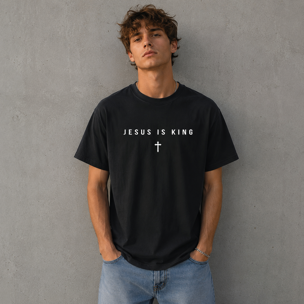 Jesus Is King T-Shirt/Sweatshirt/Hoodie – Vintage Washed Christian Cross Graphic Tee, Minimalist Faith Shirt