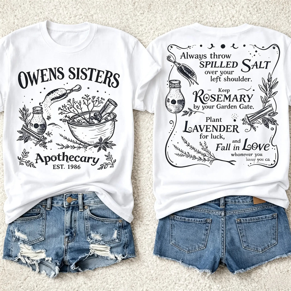 Owens Sisters Apothecary Shirt – Vintage Witchy Herb Graphic Tee, Botanical Front & Back T-Shirt/Sweatshirt/Hoodie