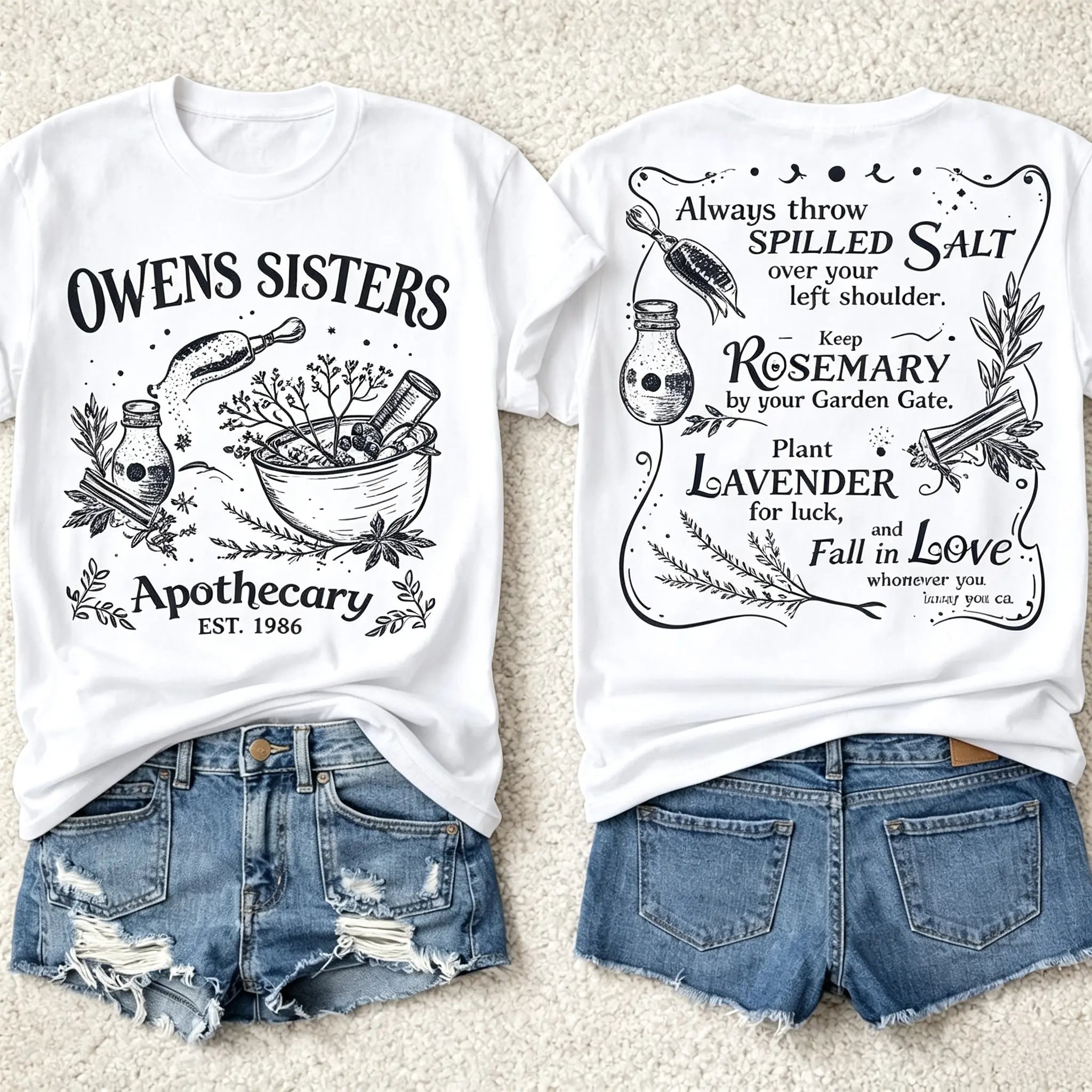 Owens Sisters Apothecary Shirt – Vintage Witchy Herb Graphic Tee, Botanical Front & Back T-Shirt/Sweatshirt/Hoodie