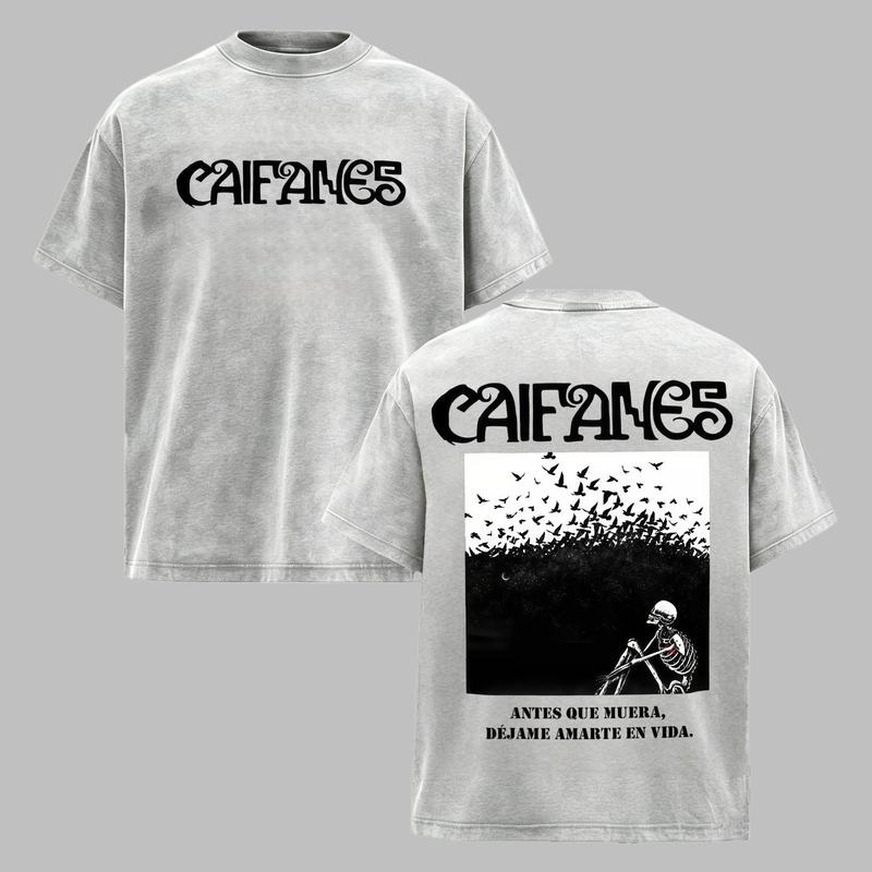 Caifanes Vintage Washed Graphic T-Shirt/Sweatshirt/Hoodie – Skeleton Birds Double-Sided Print, Mexican Rock Streetwear Tee
