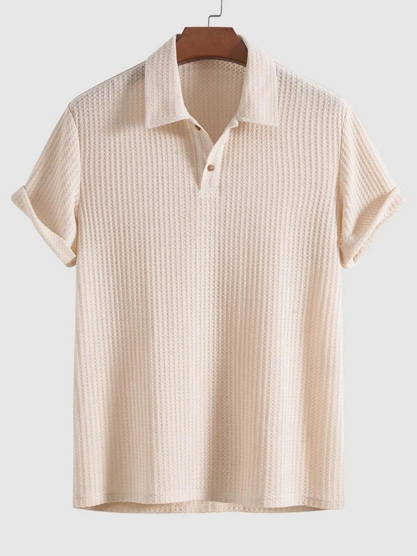 Men's Textured Knit Polo Shirt – Luxury Casual Short Sleeve Golf Style Top