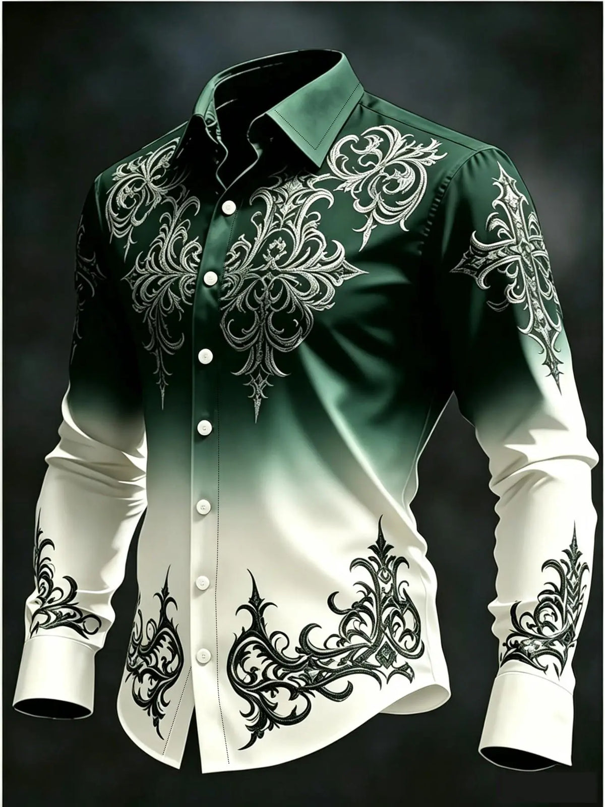 Men’s Baroque Print Gradient Shirt – Long Sleeve Button-Down Statement Shirt