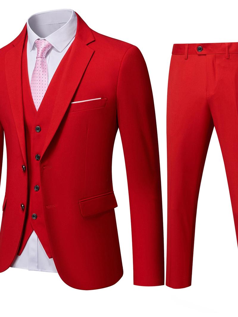 Men's Classic 3-Piece Suit Set – Slim Fit Blazer, Vest & Dress Pants for Weddings & Business（Tie Not Included）