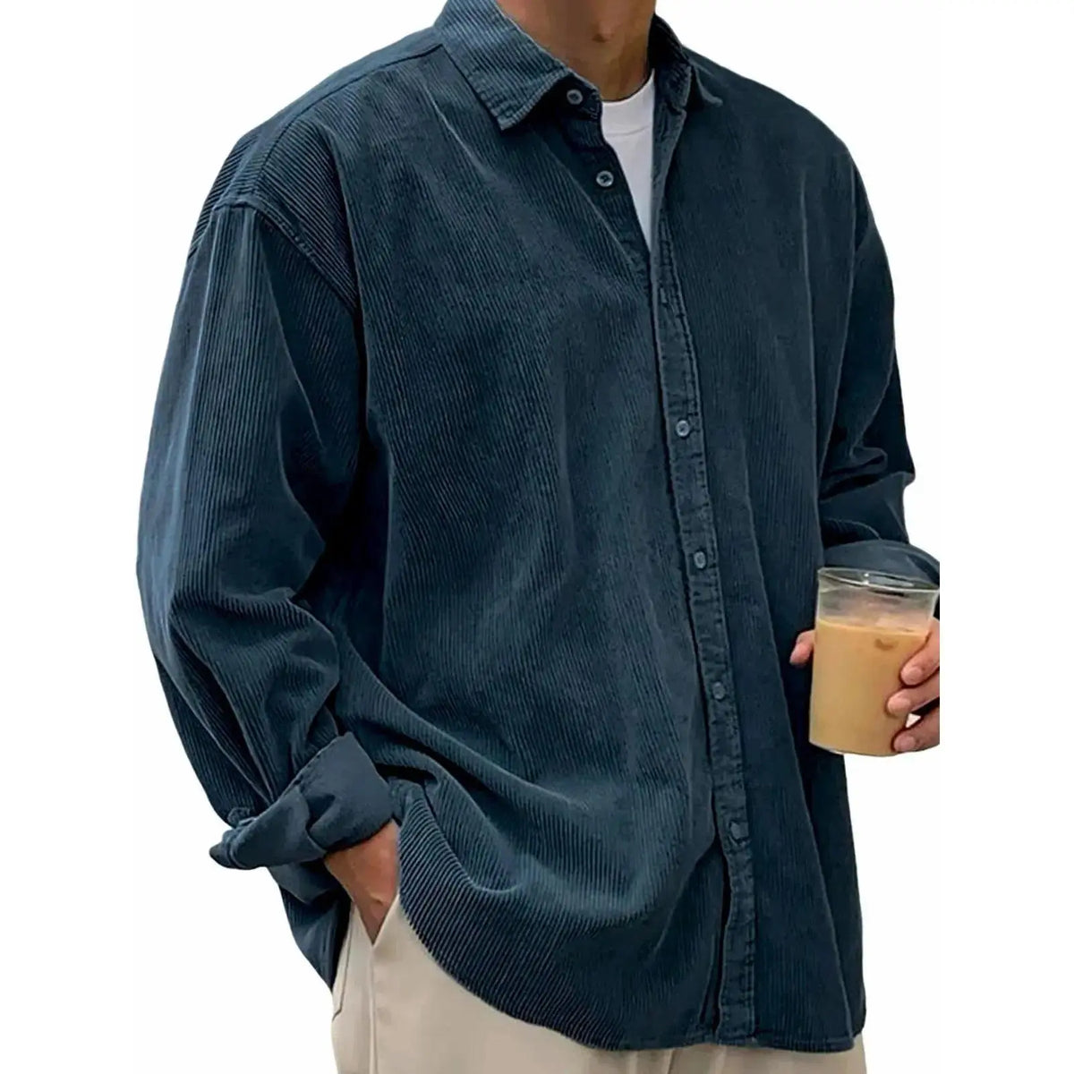 Men’s Corduroy Button-Down Shirt – Relaxed Fit Long Sleeve Casual Overshirt