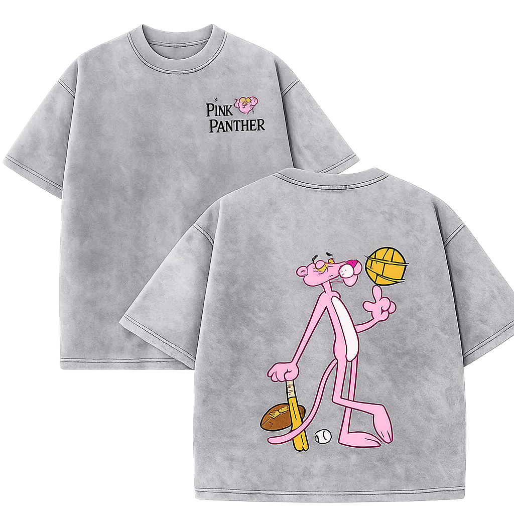 Retro Y2K with  Panther & Baseball Print Washed Tee