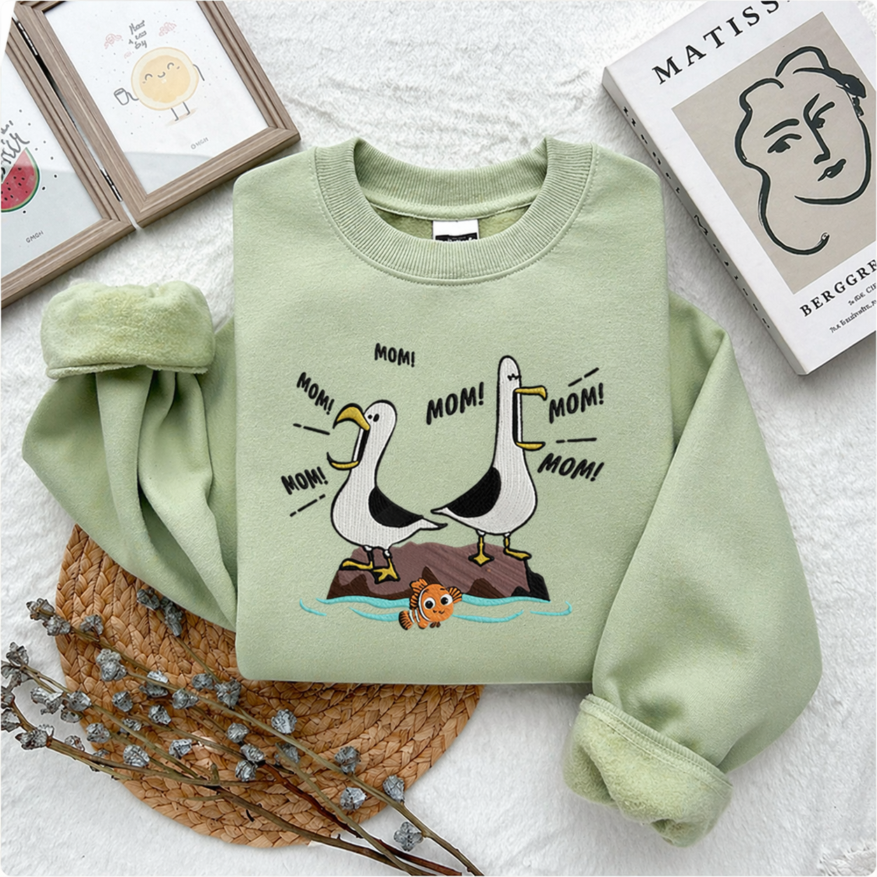 Embroidery Mom Mom Mom Nemo Seagull，Finding Nemo Goose Embroidery, Duck Mama Design– Cute Mama Graphic Sweatshirt/Hoodie
