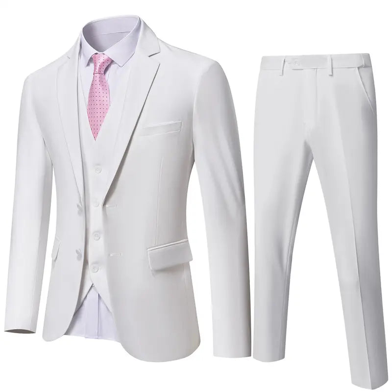 Men's Classic 3-Piece Suit Set – Slim Fit Blazer, Vest & Dress Pants for Weddings & Business（Tie Not Included）