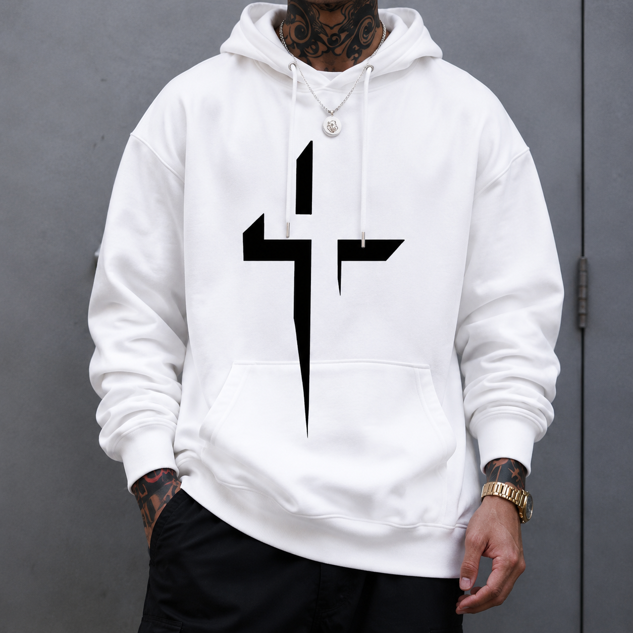 Minimal Cross Graphic T-Shirt/Sweatshirt/Hoodie – Dark Streetwear Oversized Tee