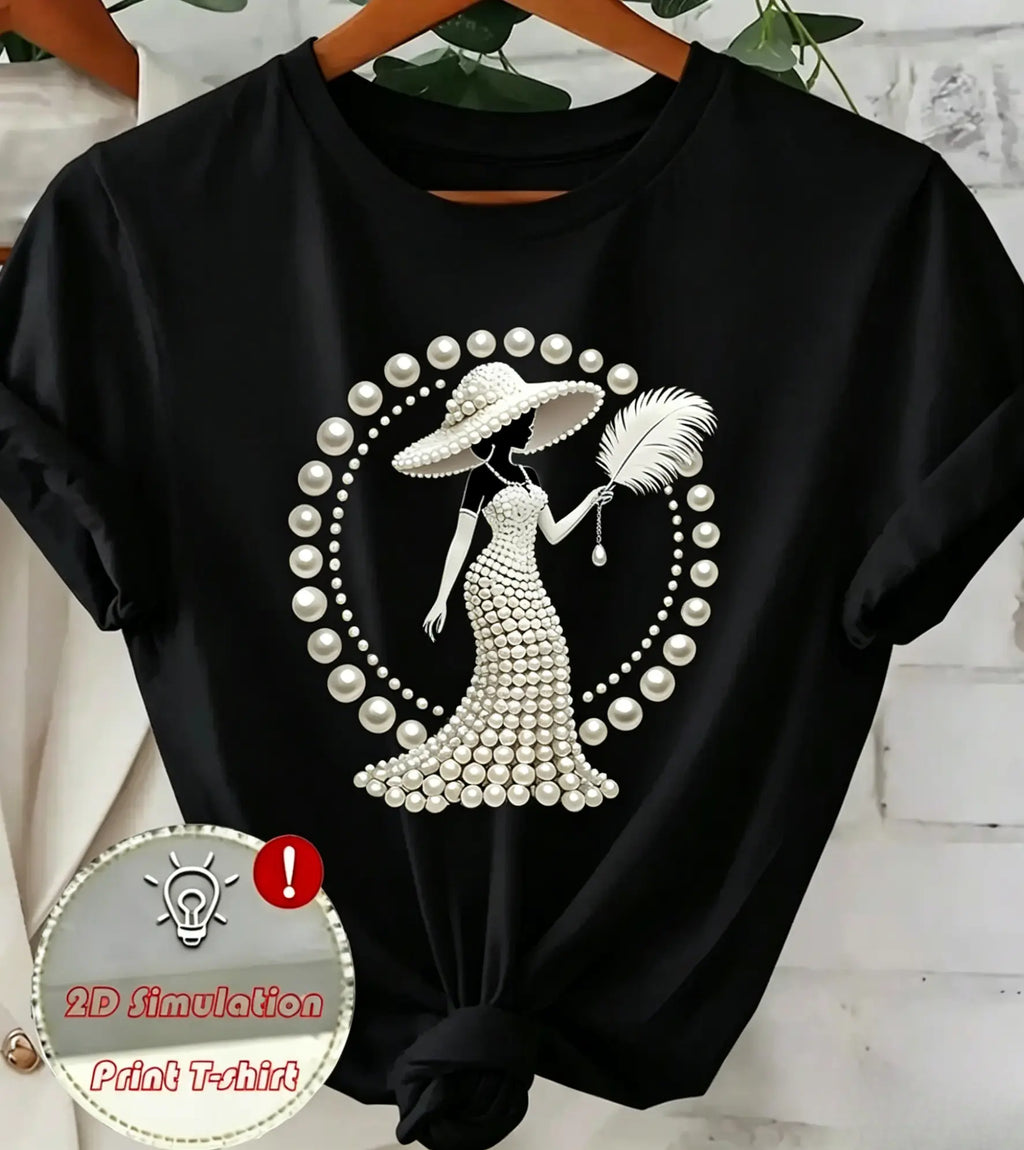 Luxury Look Pearl Graphic Tee – Women's Elegant Casual Shirt/Sweatshirt/Hoodie