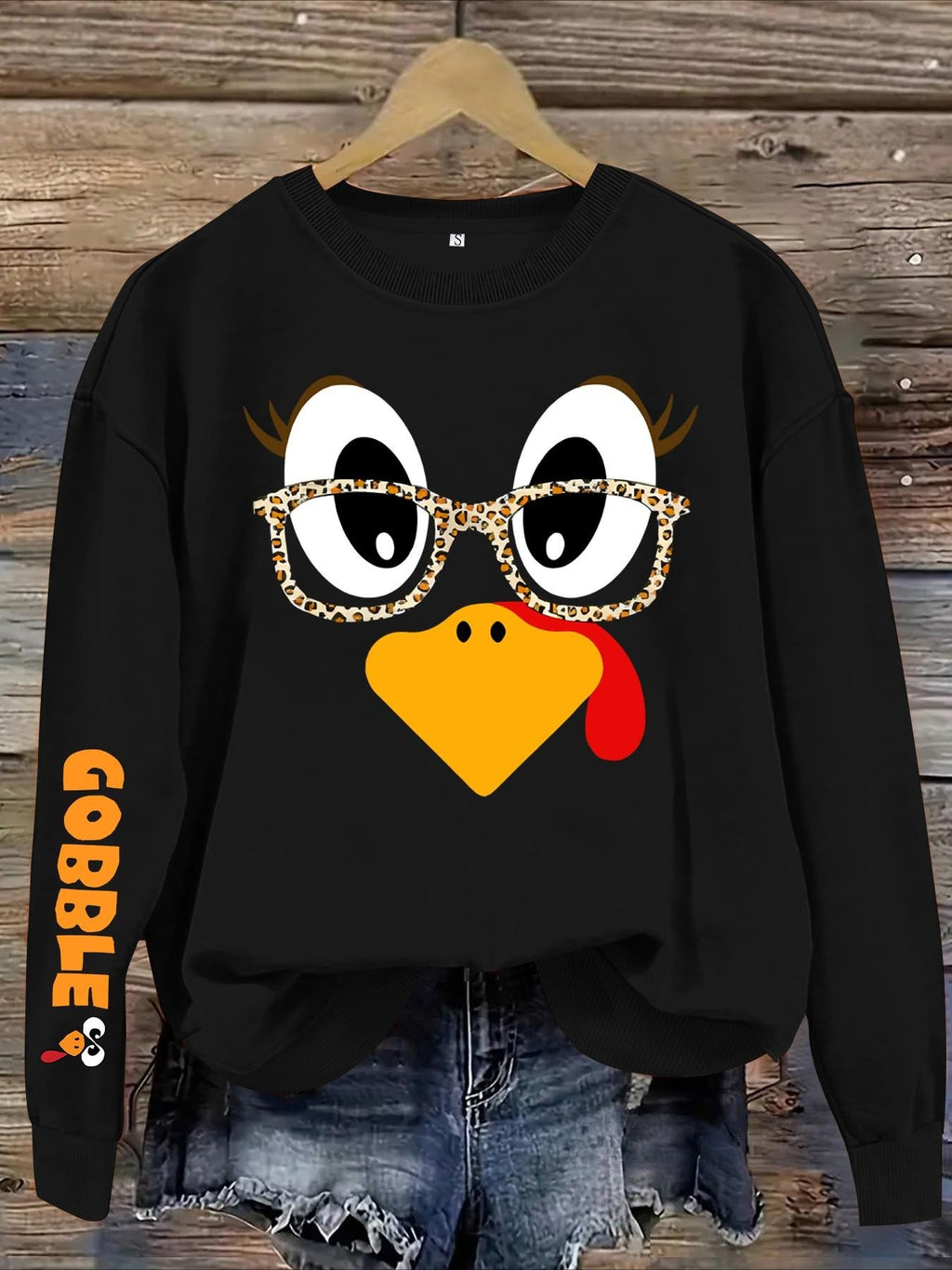 Funny Thanksgiving Turkey Sweatshirt/Hoodie – Leopard Glasses Gobble Graphic Crewneck, Cute Fall Pullover