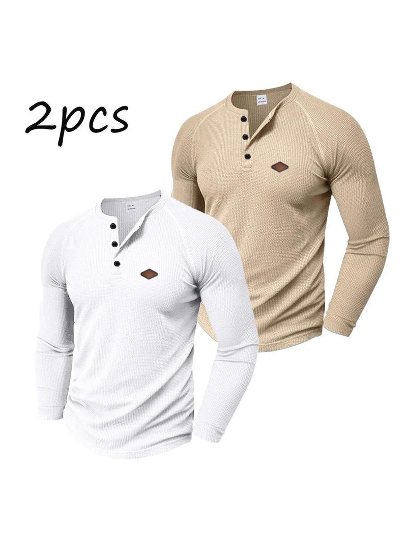 Men's 2-Pack Waffle Knit Henley Shirts – Long Sleeve Raglan Casual Tops