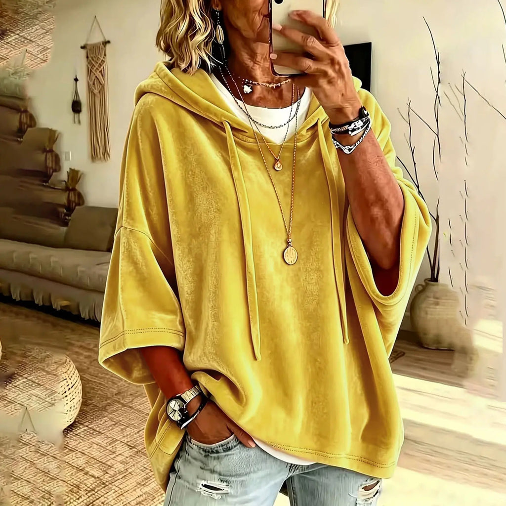 Women’s Relaxed Oversized Hoodie – 3/4 Sleeve Soft Pullover Top with Drawstring Hood