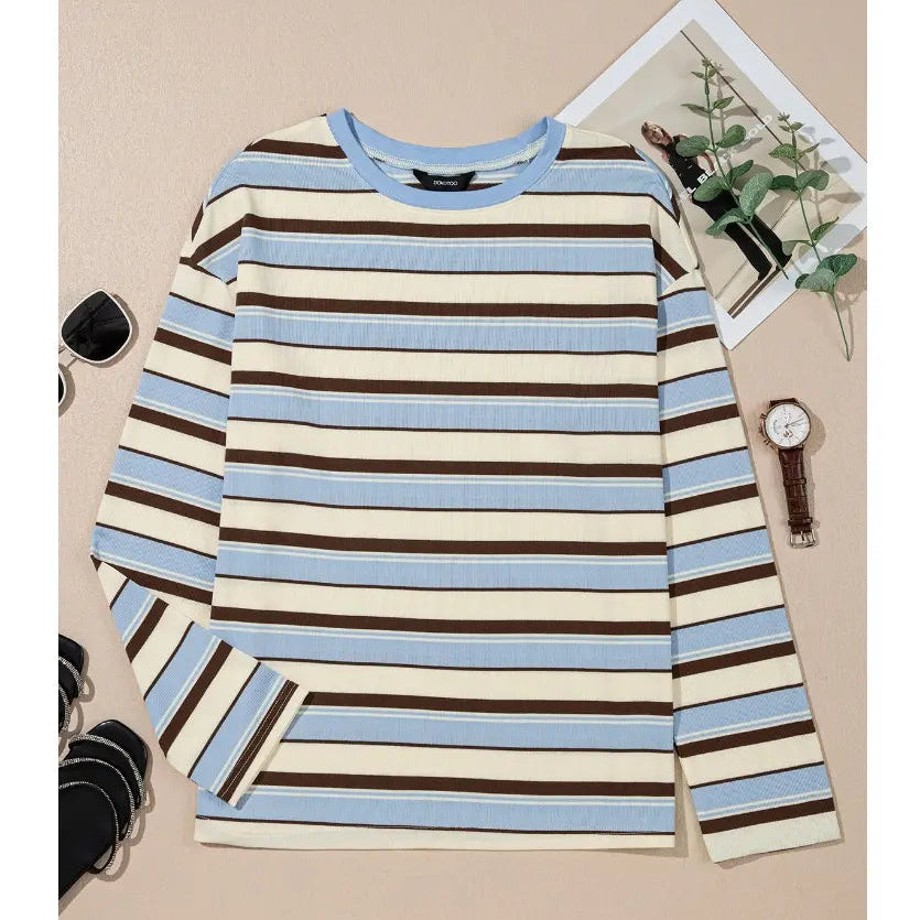 Retro Striped Long Sleeve Top – Women's Relaxed Everyday Tee