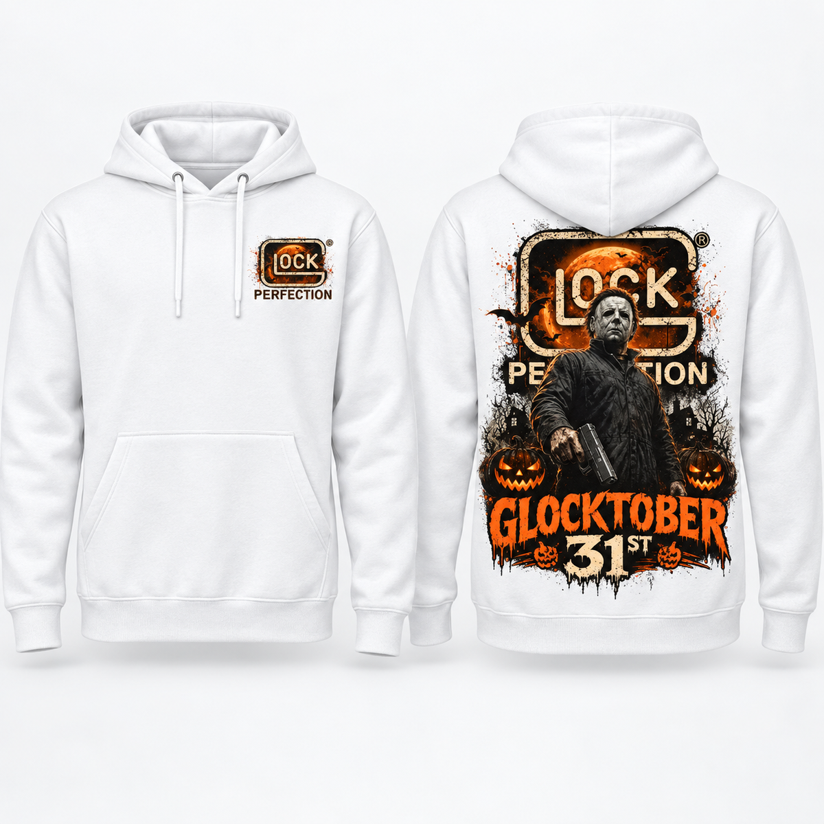 Michael Myers Glocktober 31st Halloween Graphic T-Shirt/Sweatshirt/Hoodie – Horror Pumpkin Front & Back Tee