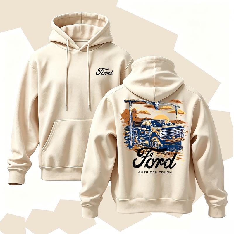 Ford American Tough Vintage Truck Hoodie/Sweatshirt/T-Shirt – Retro Pickup Sunset Graphic Pullover, Western Automotive Sweatshirt