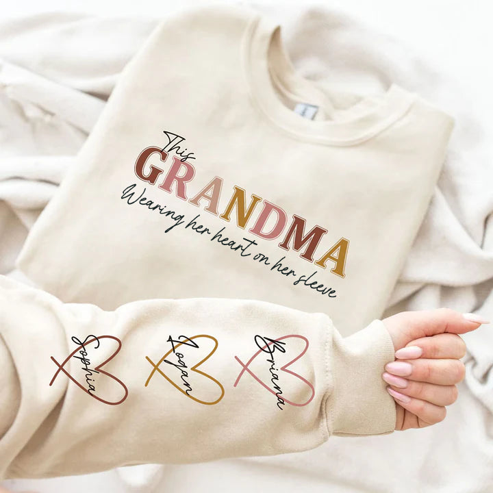 Personalized MAMA Wears Her Heart On Her Sleeve Sweatshirt
