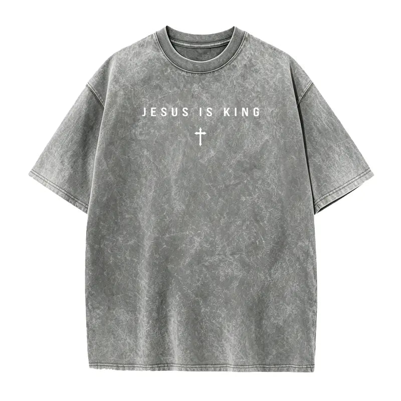Jesus Is King T-Shirt/Sweatshirt/Hoodie – Vintage Washed Christian Cross Graphic Tee, Minimalist Faith Shirt