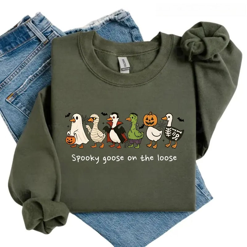 Spooky Goose on the Loose Sweatshirt/Hoodie/T-shirt – Cute Halloween Goose Graphic Crewneck
