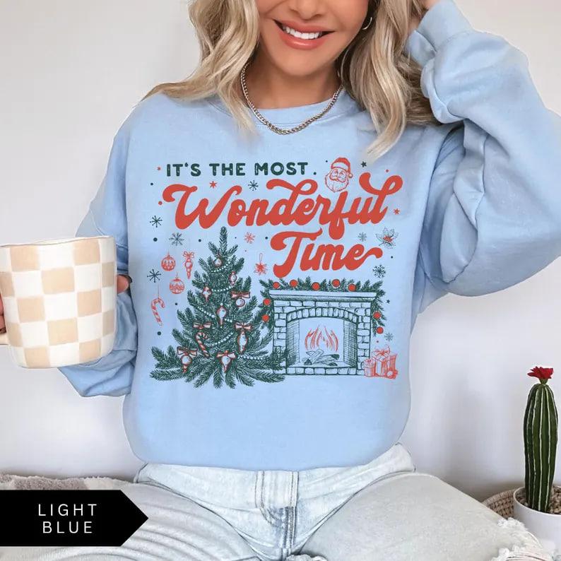 Vintage Christmas sweatshirt with 'It’s the Most Wonderful Time of The Year' design, retro holiday aesthetic Sweatshirt, perfect cozy festive Christmas Sweatshirt