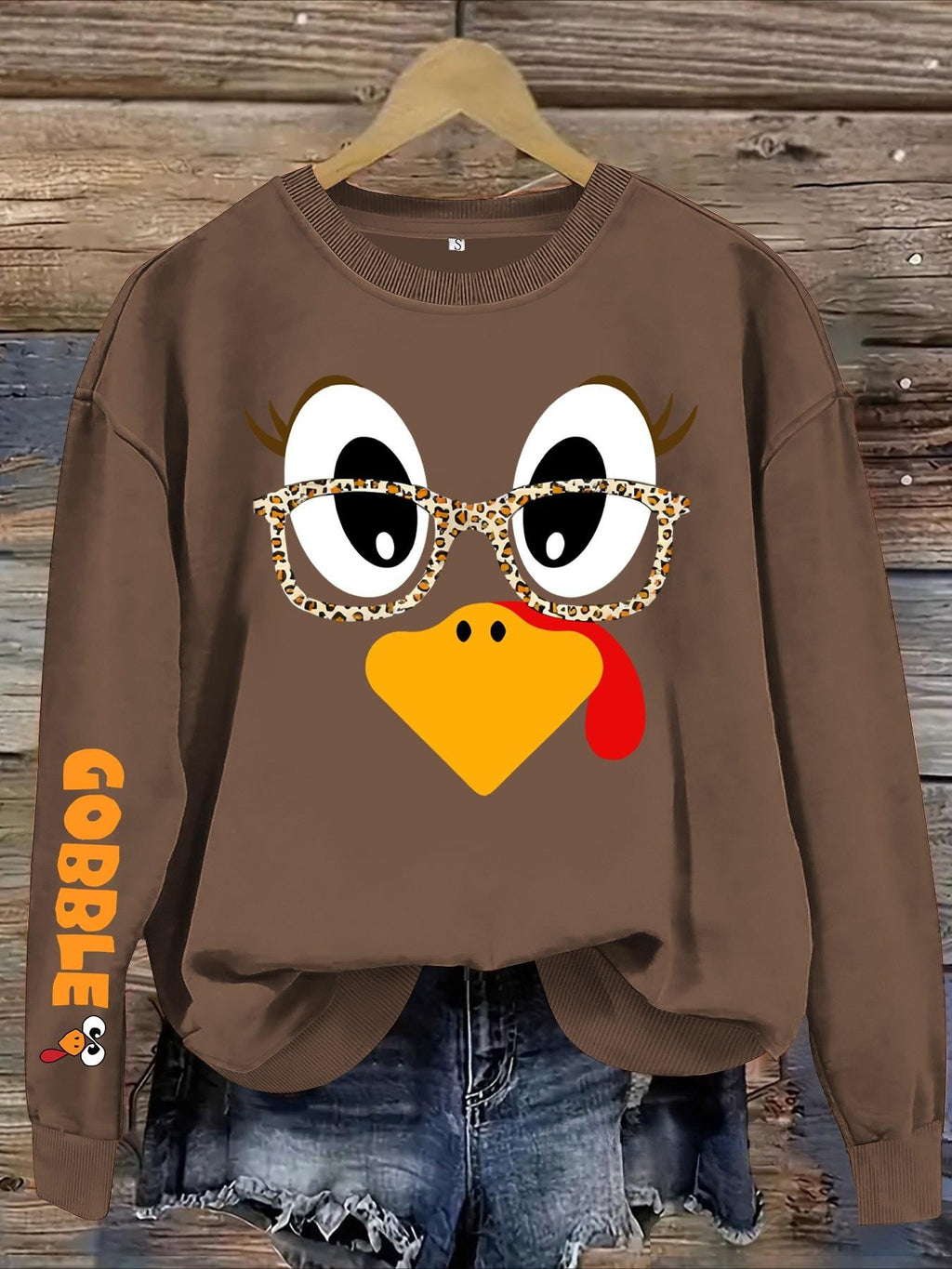 Funny Thanksgiving Turkey Sweatshirt/Hoodie – Leopard Glasses Gobble Graphic Crewneck, Cute Fall Pullover