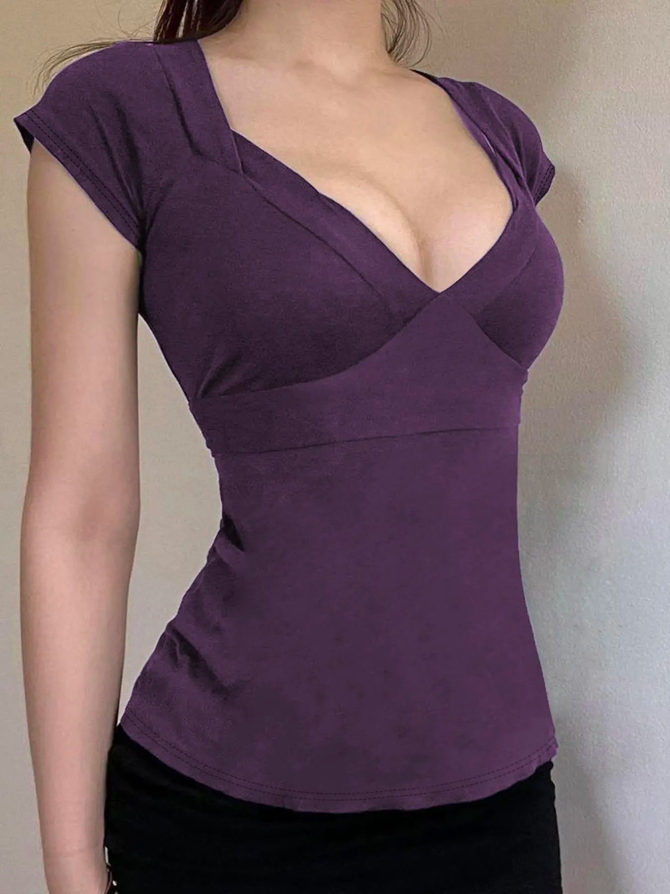 Fitted V-Neck Sculpt Tee - Ladies' Summer Clothes for Daily Wear