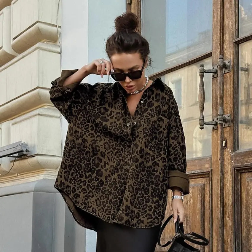 Women’s Leopard Print Shacket – Relaxed Fit Button-Down Long Sleeve Overshirt