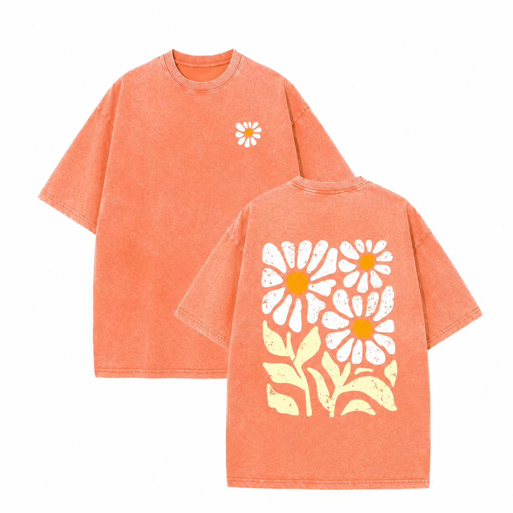 Vintage Daisy Graphic T-Shirt/Sweatshirt/Hoodie – Washed Cotton Front & Back Floral Tee