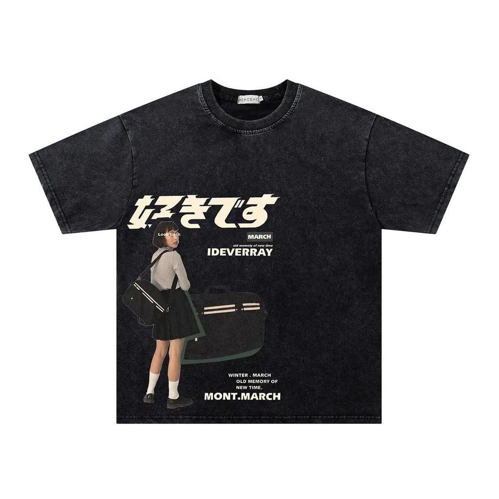 Tokyo Style Graphic Tee – Vintage Washed Oversized Streetwear Shirt/Sweatshirt/Hoodie