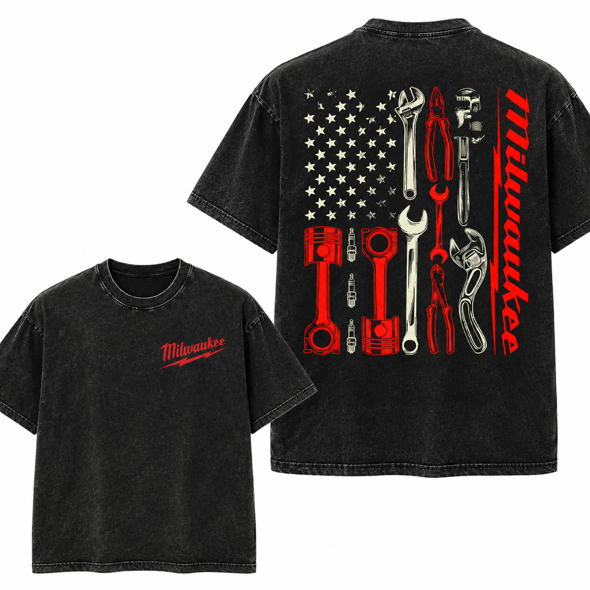 Men’s Mechanic Tools Graphic T-Shirt/Sweatshirt/Hoodie – American Flag Front & Back Workwear Tee