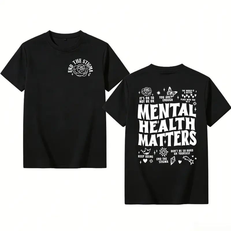 Mental Health Matters T-Shirt/Sweatshirt/Hoodie – Positive Affirmation Vintage Washed Front & Back Graphic Tee