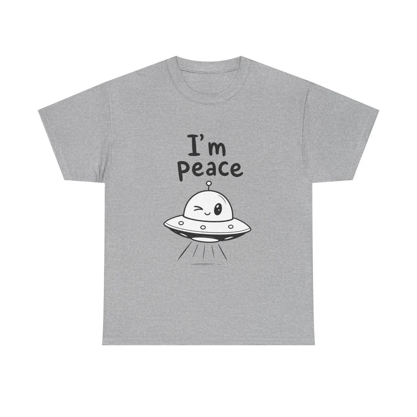 Funny Alien Graphic Cotton T-Shirt/Sweatshirt/Hoodie – "I Come in Peace" & "I'm Peace" Cartoon Unisex Tee