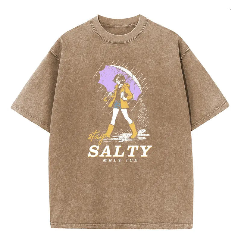 Stay Salty Vintage Wash Tee  – Oversized Coastal Girl Shirt