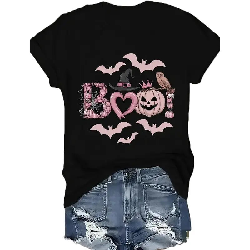 Pink Boo Halloween Shirt/Sweatshirt/Hoodie – Cute Pumpkin Bat Coquette Graphic Tee