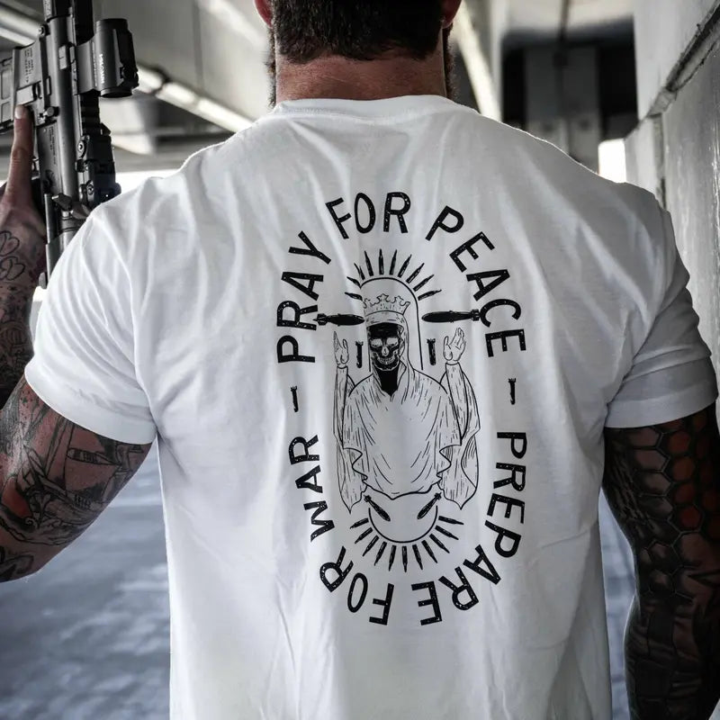 Pray for Peace Prepare for War T-Shirt/Sweatshirt/Hoodie – Vintage Gothic Skeleton Graphic Tee