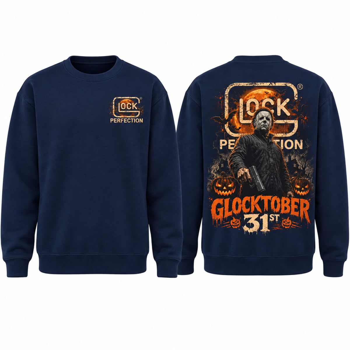 Michael Myers Glocktober 31st Halloween Graphic T-Shirt/Sweatshirt/Hoodie – Horror Pumpkin Front & Back Tee