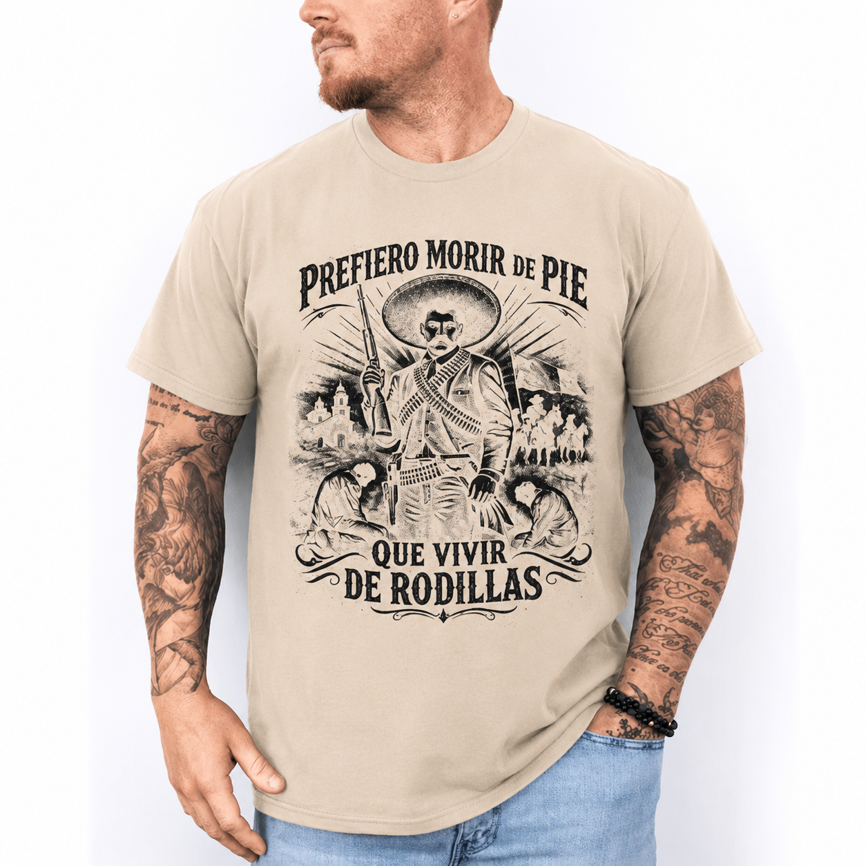 Prefiero Morir de Pie T-Shirt/Sweatshirt/Hoodie – Vintage Mexican Revolutionary Emiliano Zapata Graphic Tee, Spanish Quote Shirt for Men