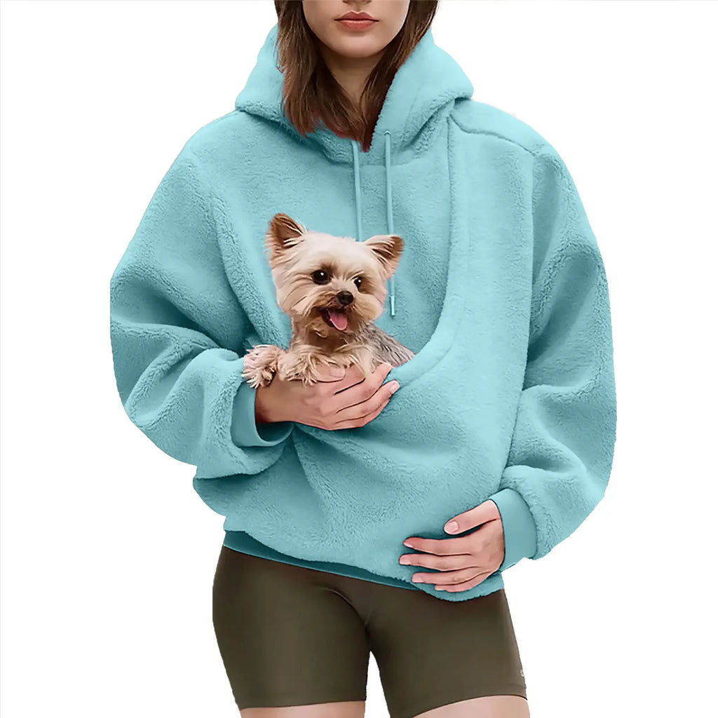 Women’s Pet Pouch Hoodie – Cozy Oversized Sweatshirt with Small Dog & Cat Carrier Pocket