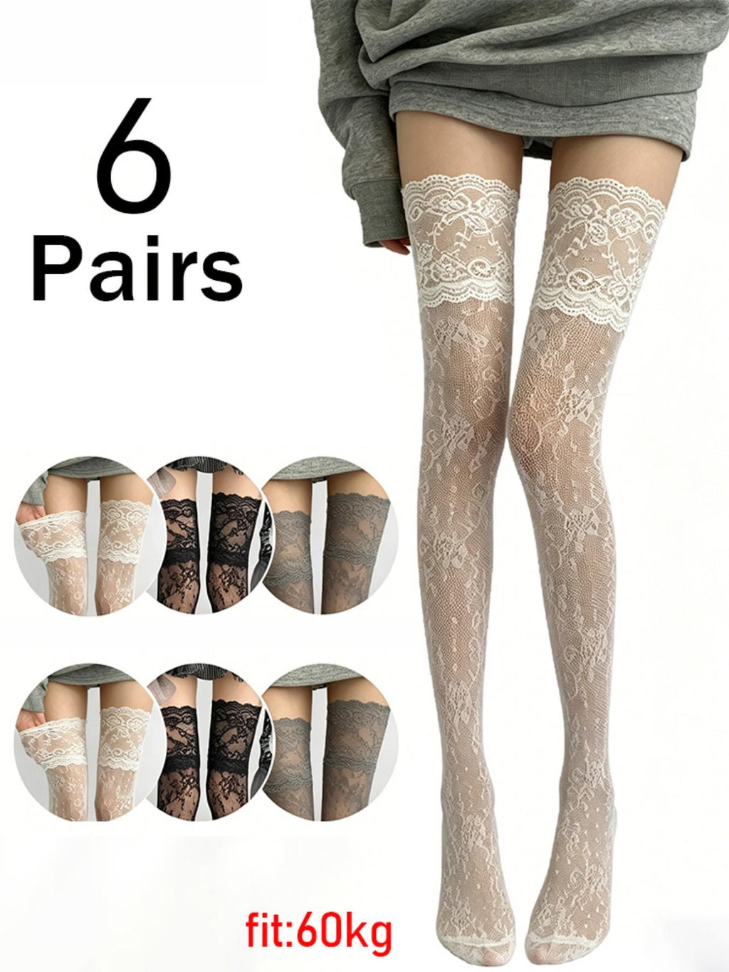 Women's Floral Lace Thigh High Stockings – Sheer Romantic Over-the-Knee Socks(One Size)