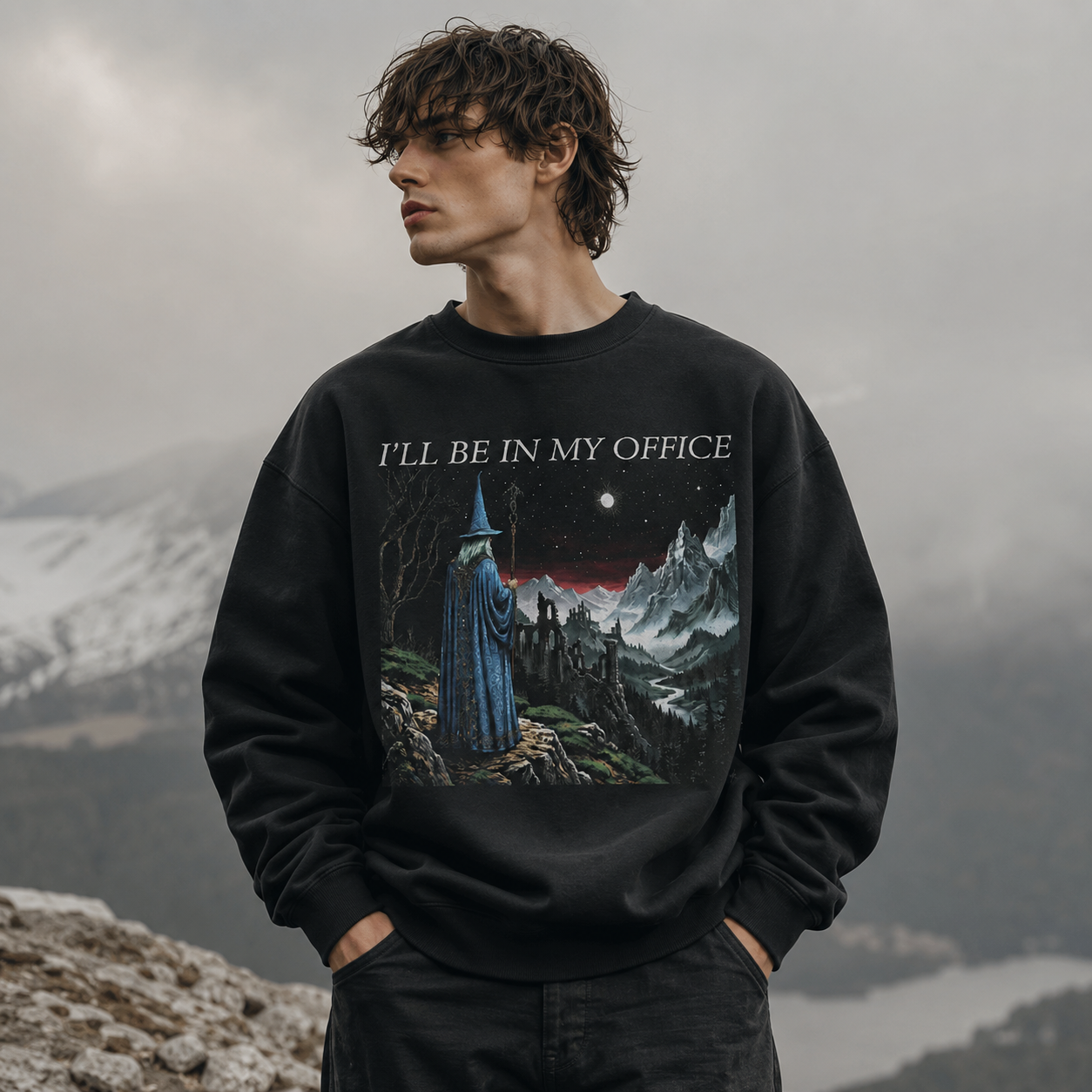 I'll Be In My Office Fantasy Tee – Vintage Wizard Mountain Graphic Shirt/Sweatshirt/Hoodie